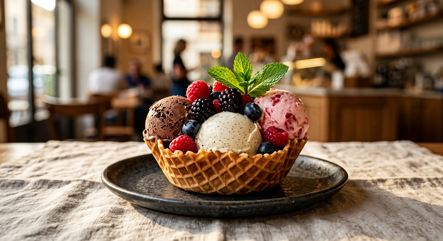 Waffle bowl gelato